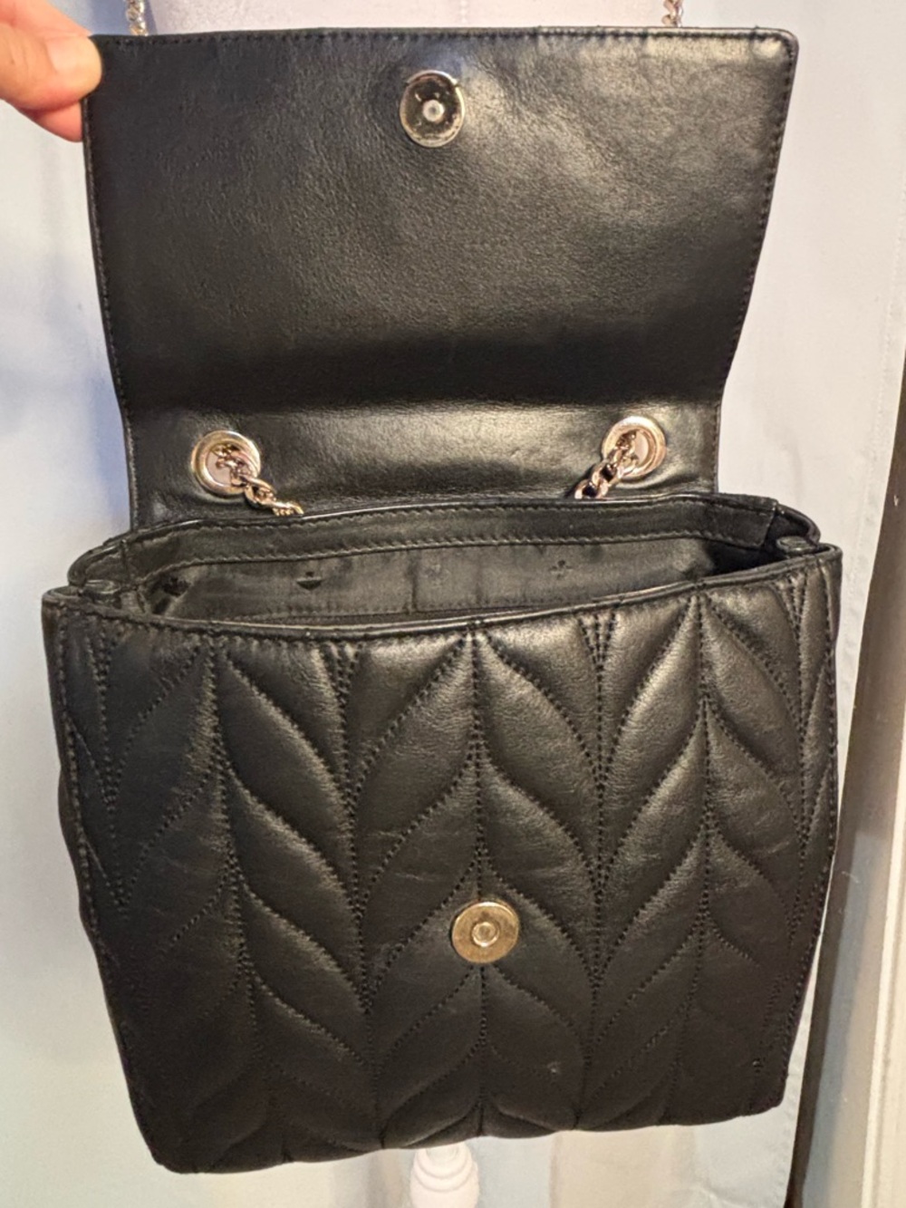 Kate Spade Black Quilted Convertible Backpack Crossbody Gold Chain - Picture 6 of 9